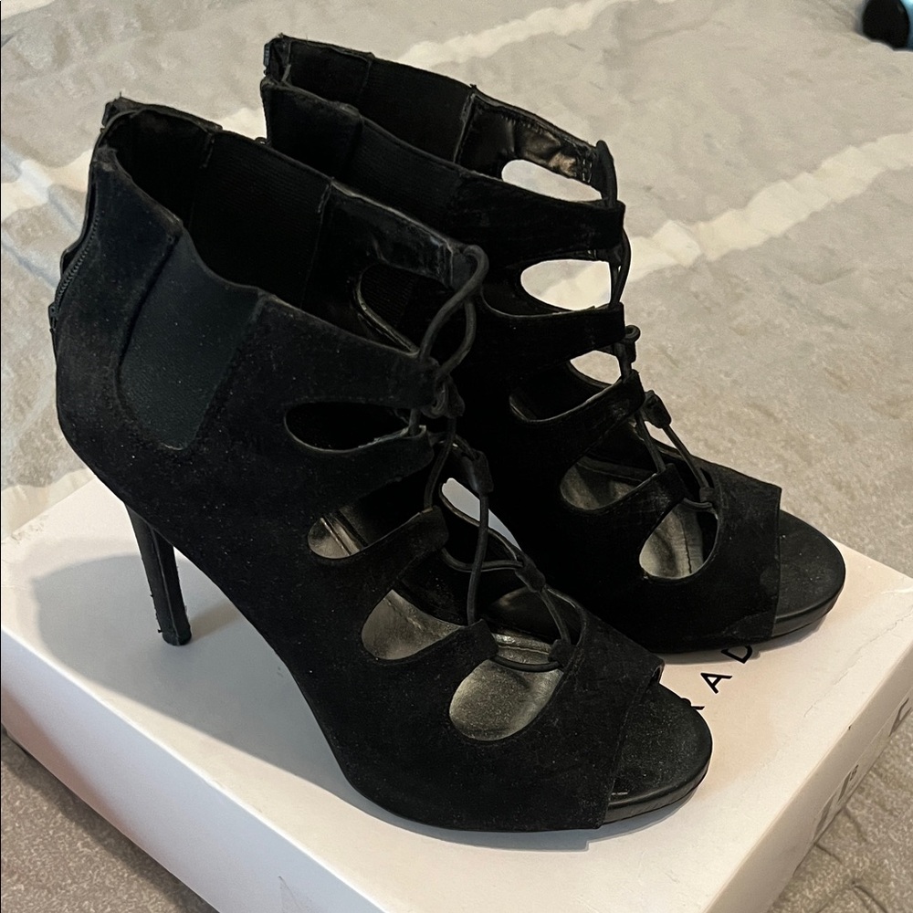 Jennifer Lopez Black Lace-Up Heels
